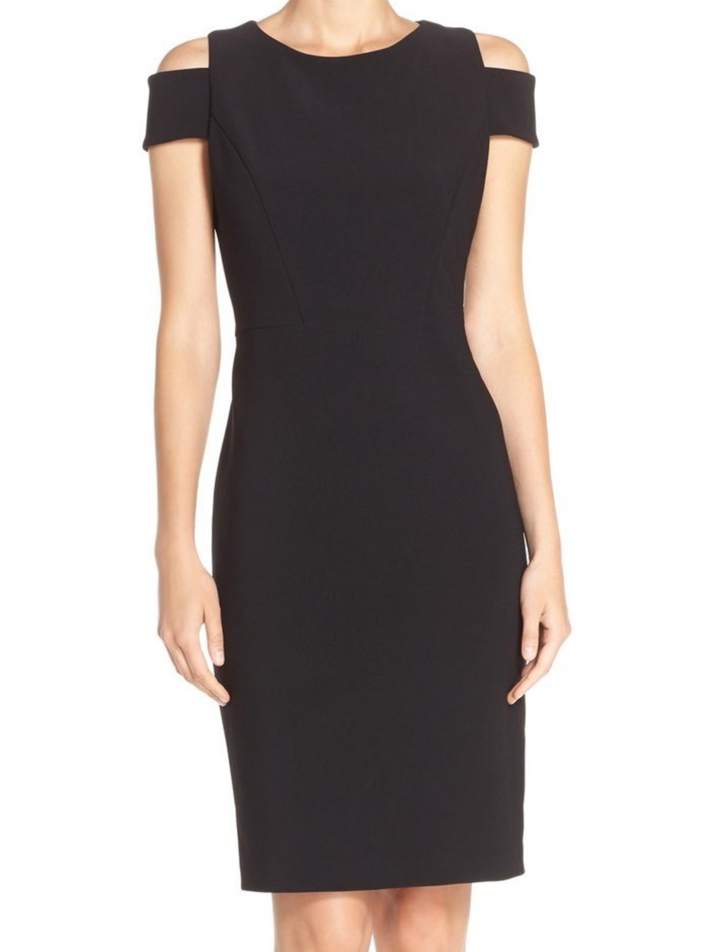 Vince Camuto Black Cold-Shoulder Midi Sheath Dress